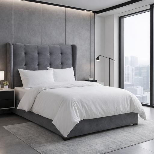 [BC-0967110] Cama Adriana Tapizada 2 Plazas Gris